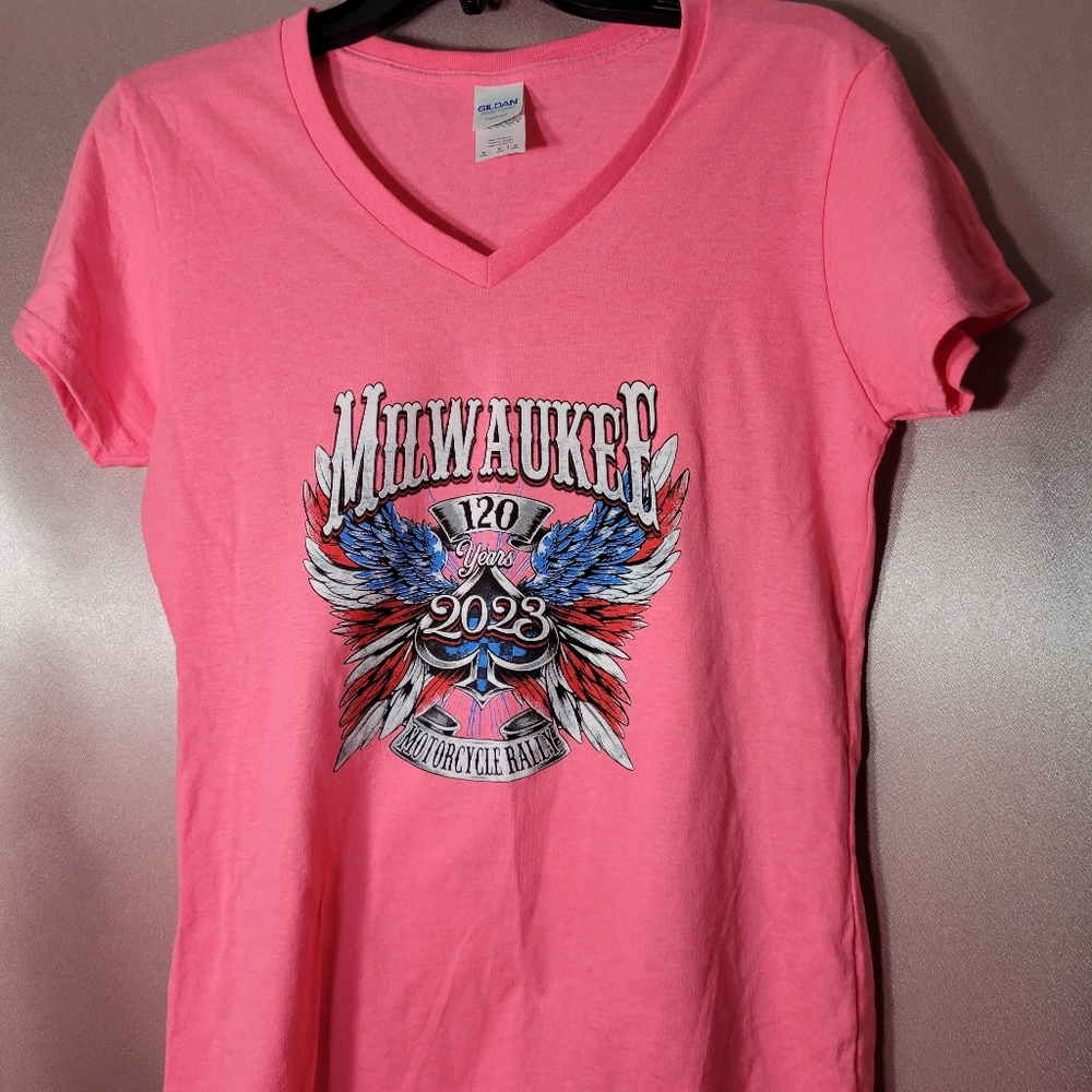 120th Milwaukee Motorcycle Rally Pink T-shirt